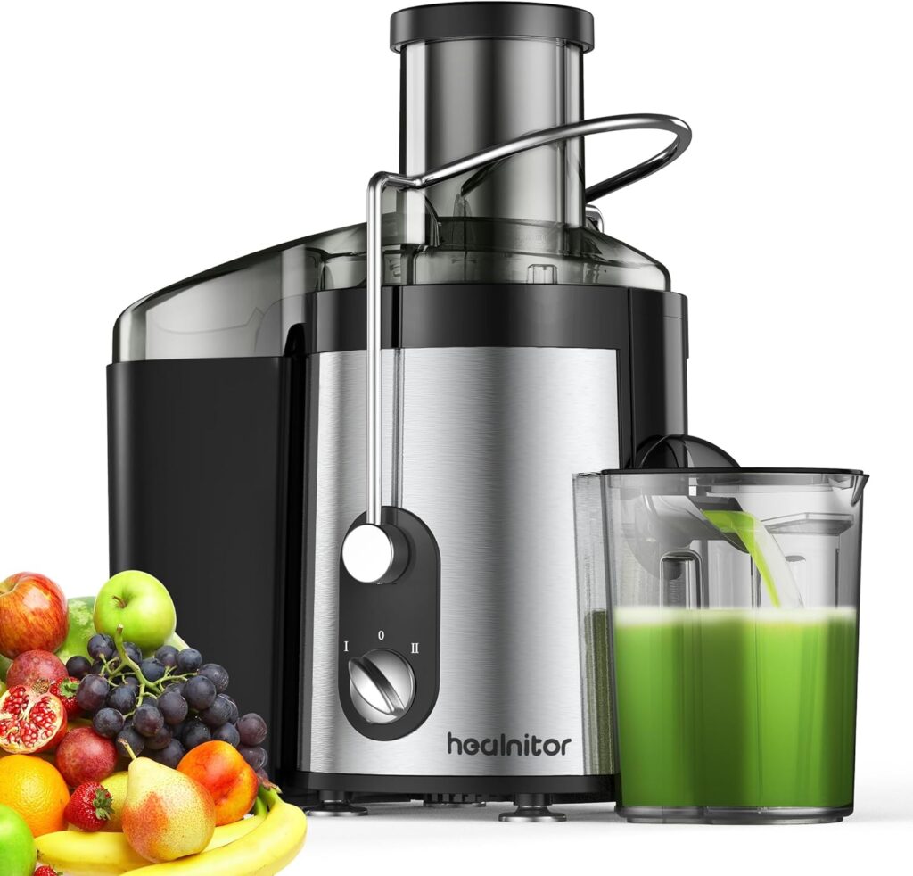 800W Centrifugal Juicer Machines Vegetable and Fruit with 3” Wide Chute, Healnitor Juice Extractor with 2 Speeds, Easy to Clean, Anti-Drip, BPA Free