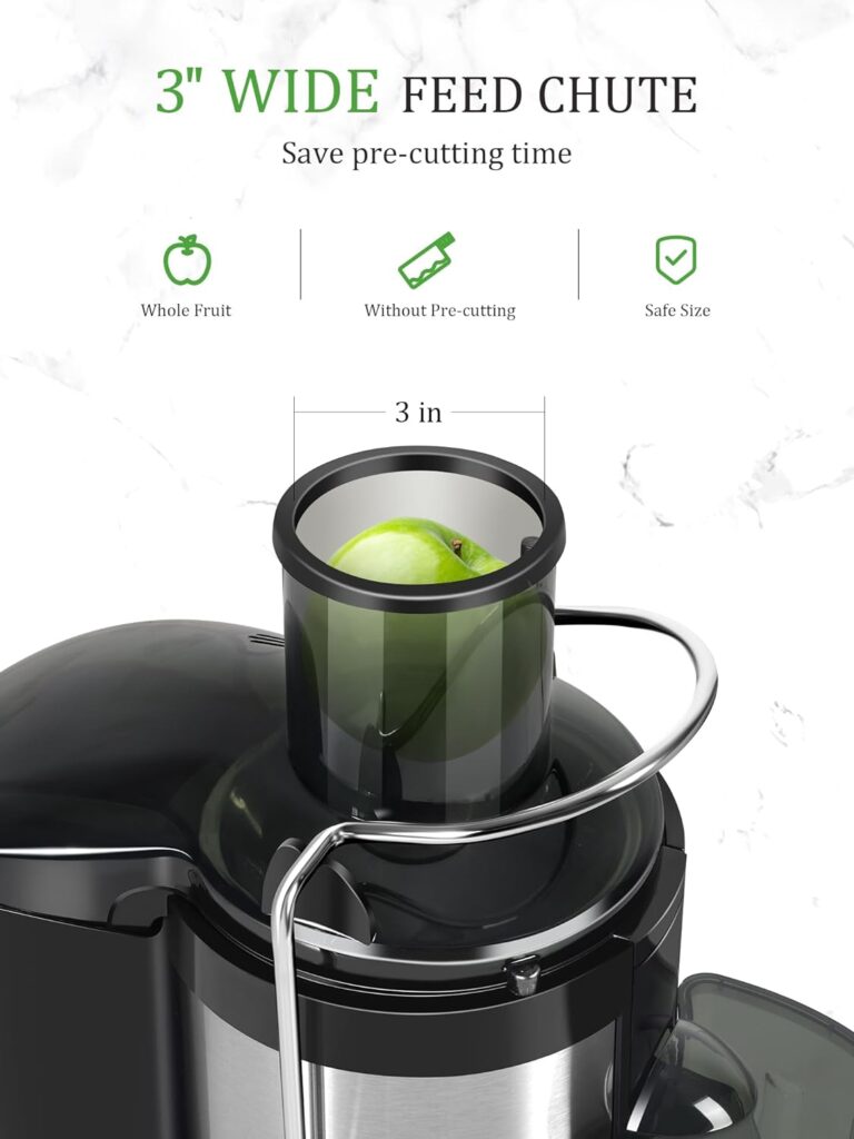 800W Centrifugal Juicer Machines Vegetable and Fruit with 3” Wide Chute, Healnitor Juice Extractor with 2 Speeds, Easy to Clean, Anti-Drip, BPA Free