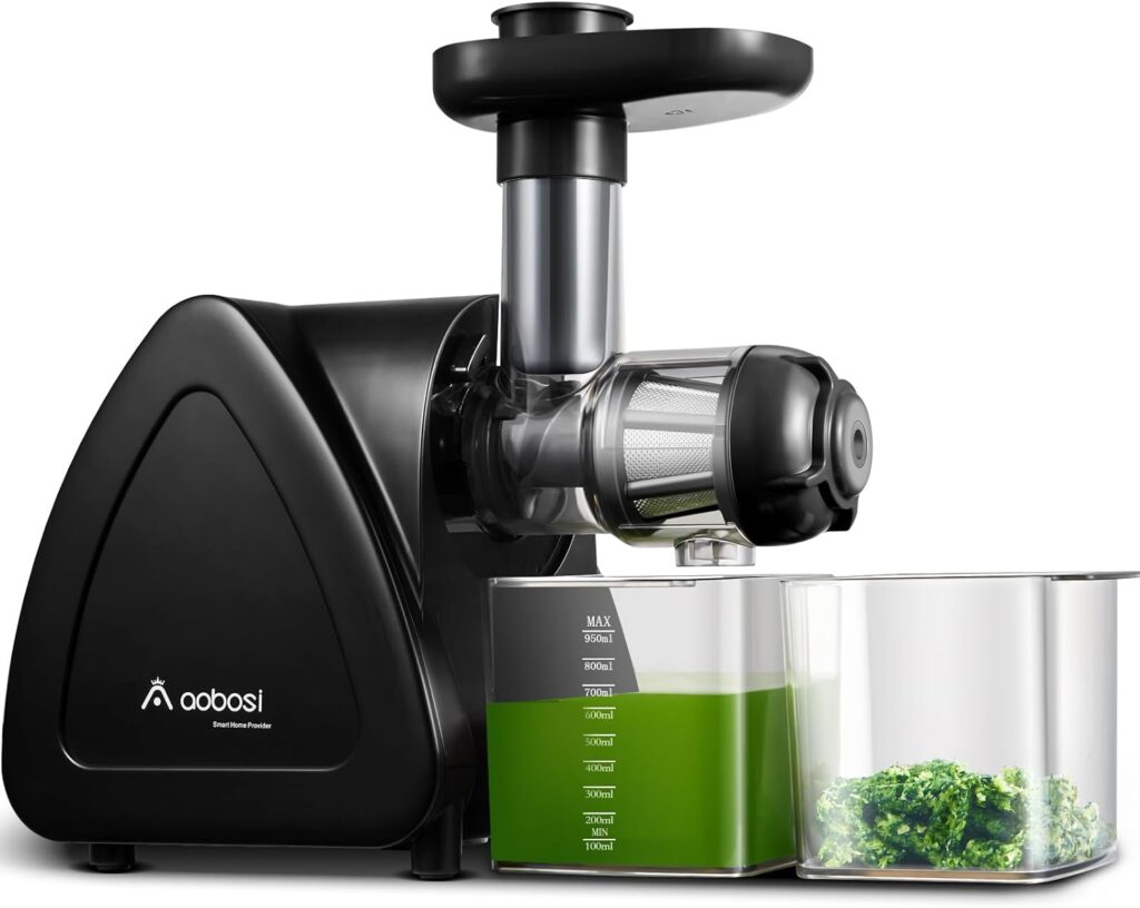Cold Press Juicer, Aobosi Slow Masticating Juicer Machines with Reverse Function, Quiet Motor, High Juice Yield with Juice Jug  Brush for Cleaning, Gray
