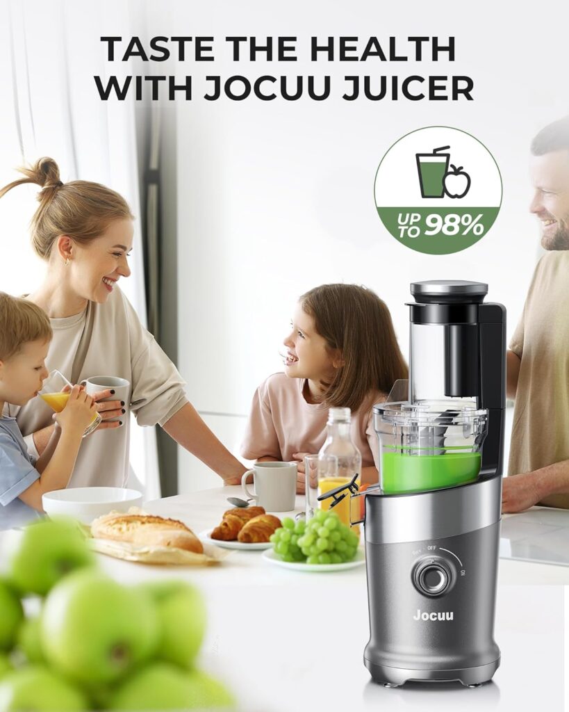 Jocuu Cold Press Juicer Machine with 3.15 Large Feeding Chute, Slow Masticating Juicer for Vegetables and Fruits with High Juicer Yield, Effortless Cleaning, BPA Free