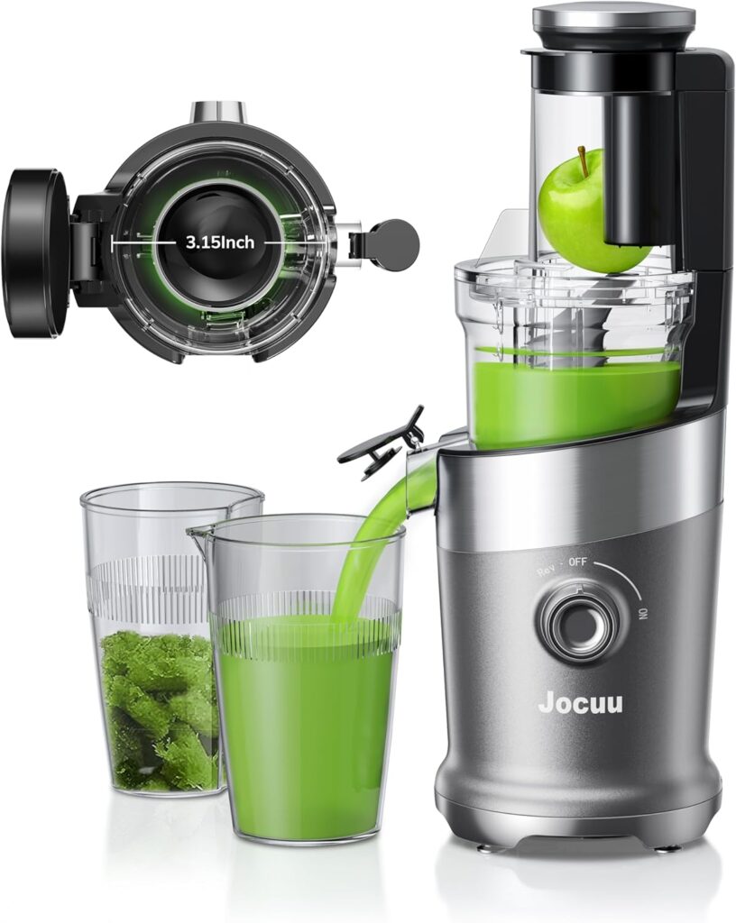 Jocuu Cold Press Juicer Machine with 3.15 Large Feeding Chute, Slow Masticating Juicer for Vegetables and Fruits with High Juicer Yield, Effortless Cleaning, BPA Free