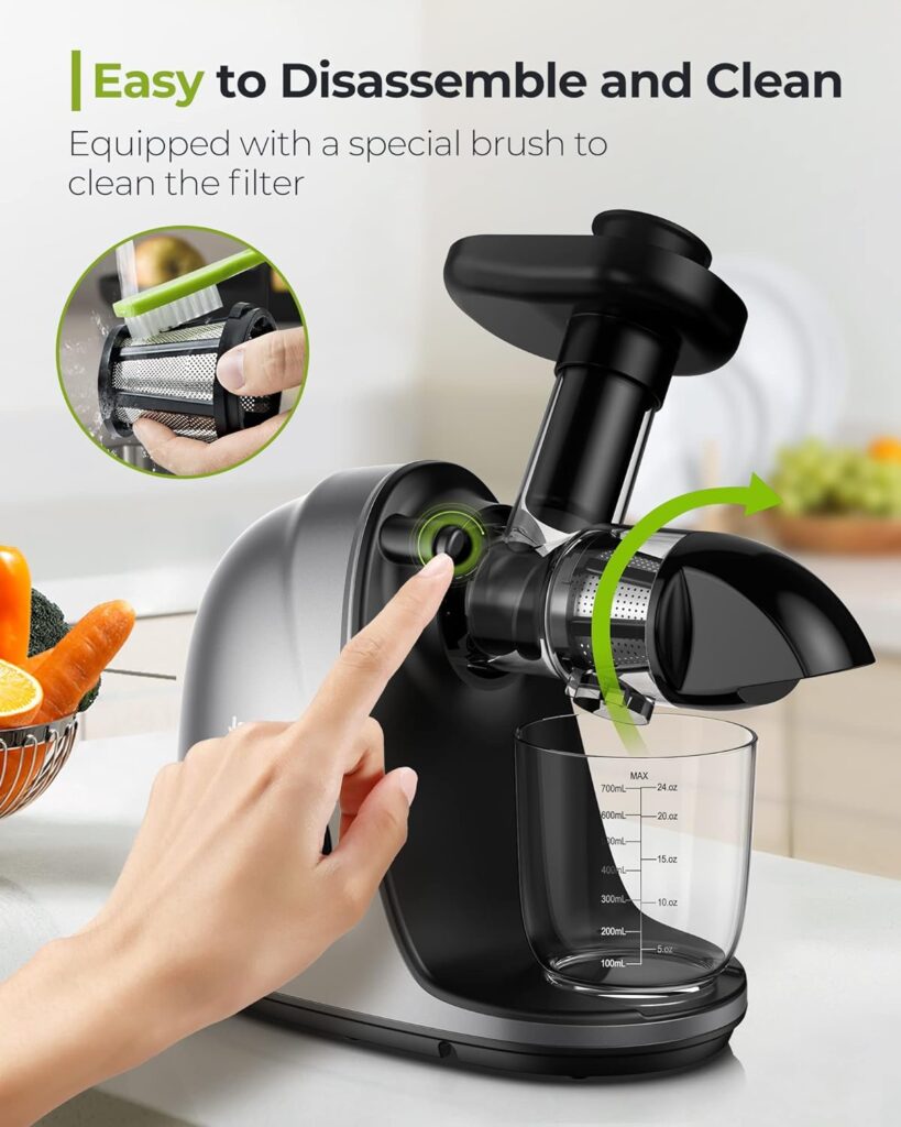 Jocuu Slow Masticating Juicer with Soft/Hard Modes Easy to Clean Quiet Motor  Reverse Function, Cold Press Juicer for Fruit  Vegetable, 90% Juice Yield, with Brush  Recipes (Grey)