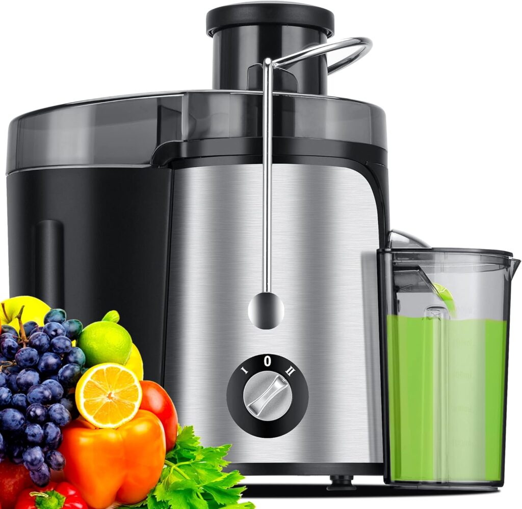 Juicer, 600W Juicer Machine with 3 Inch Wide Mouth for Whole Fruit and Vegetables Centrifugal Juicer Easy to Clean, Dishwasher Safe BPA-Free, Non-Drip Function Cleaning Brush Included