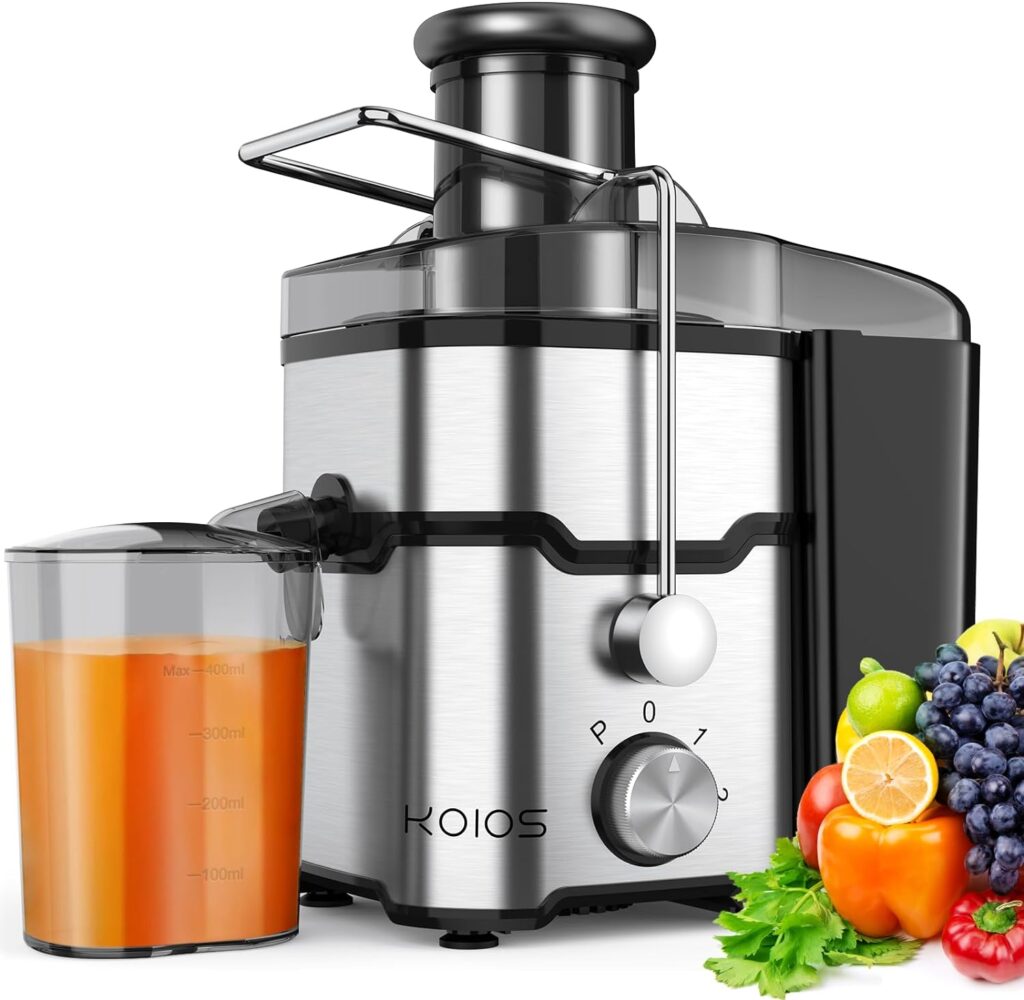 Juicer Machines, KOIOS 600W Centrifugal Juicer Extractor with 3 Speeds, 2.5 Feed Chute for Fruit and Vegetable, 304 Stainless Steel,Easy to Clean,Anti-drip,BPA Free, Included Brush,Black
