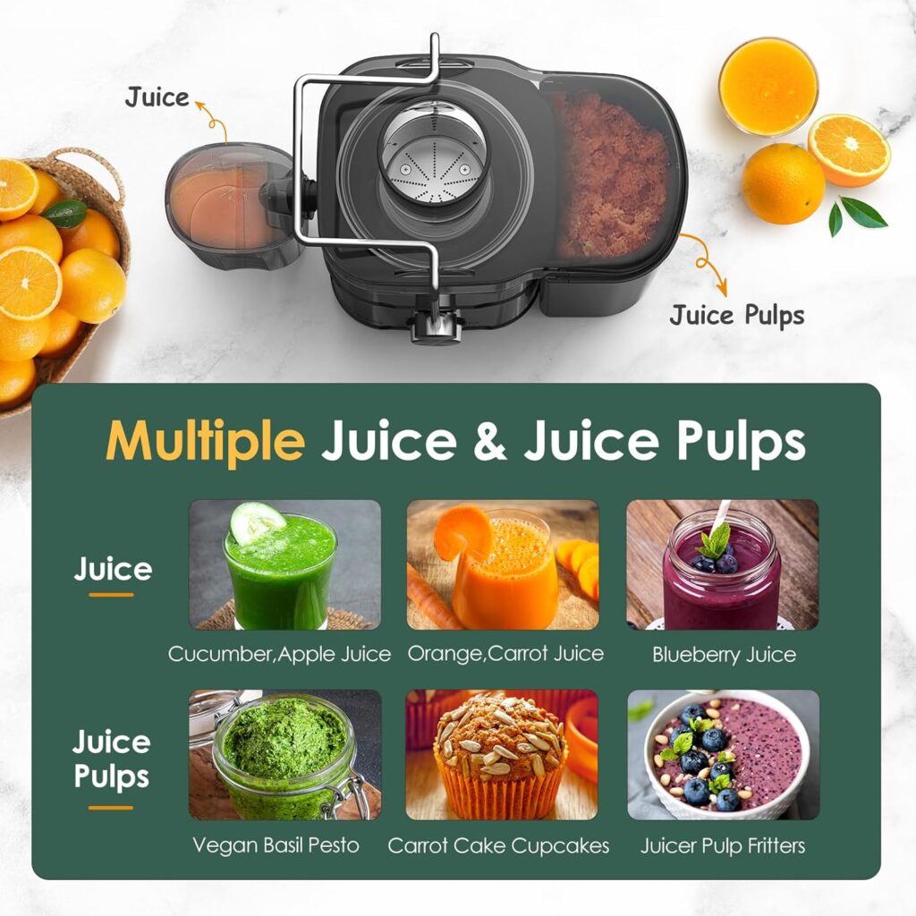 Juicer Machines, KOIOS 600W Centrifugal Juicer Extractor with 3 Speeds, 2.5 Feed Chute for Fruit and Vegetable, 304 Stainless Steel,Easy to Clean,Anti-drip,BPA Free, Included Brush,Black