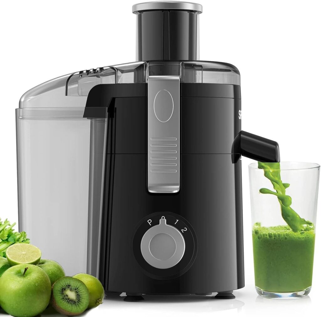 Juicer Machines, SiFENE Compact Centrifugal Juicer Extractor, Juice Maker for Vegetable and Fruit with 3-Speed Setting, BPA Free, Easy to Clean, Black
