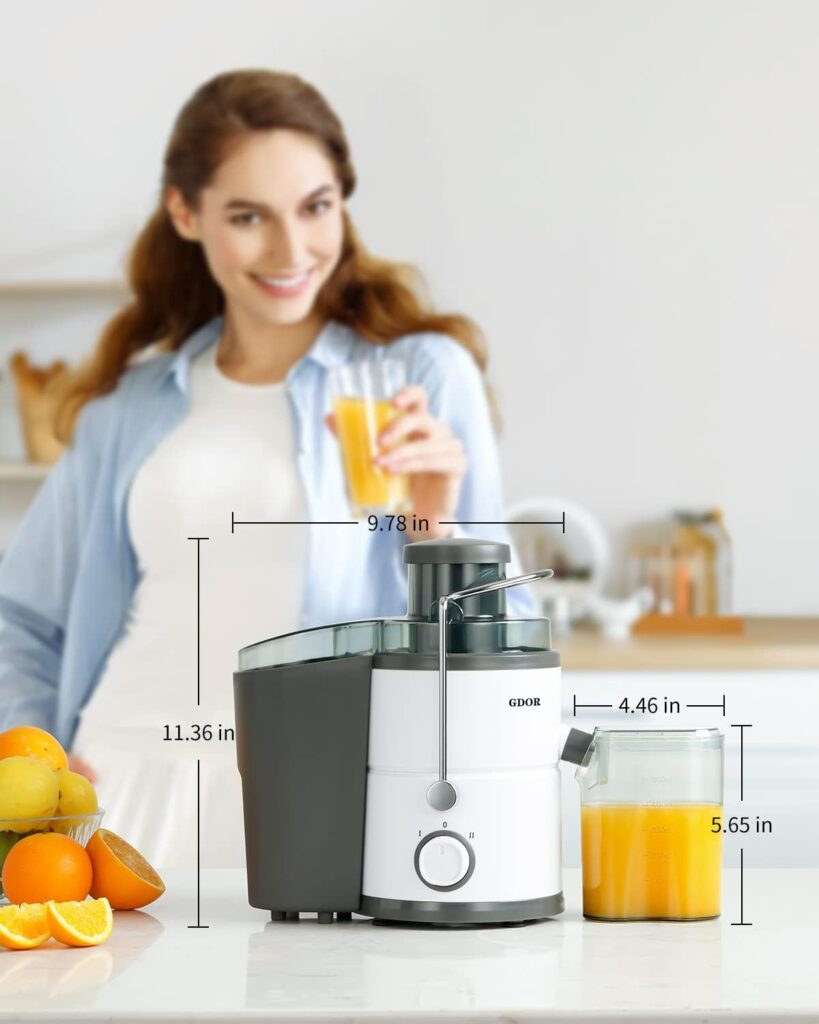 Juicer with 800W Motor, GDOR Juicer Machine with 3” Feed Chute, Dual Speeds Juice Maker for Fruits and Veggies, Anti-Drip Function Centrifugal Juicer, Include Cleaning Brush, BPA-Free, White