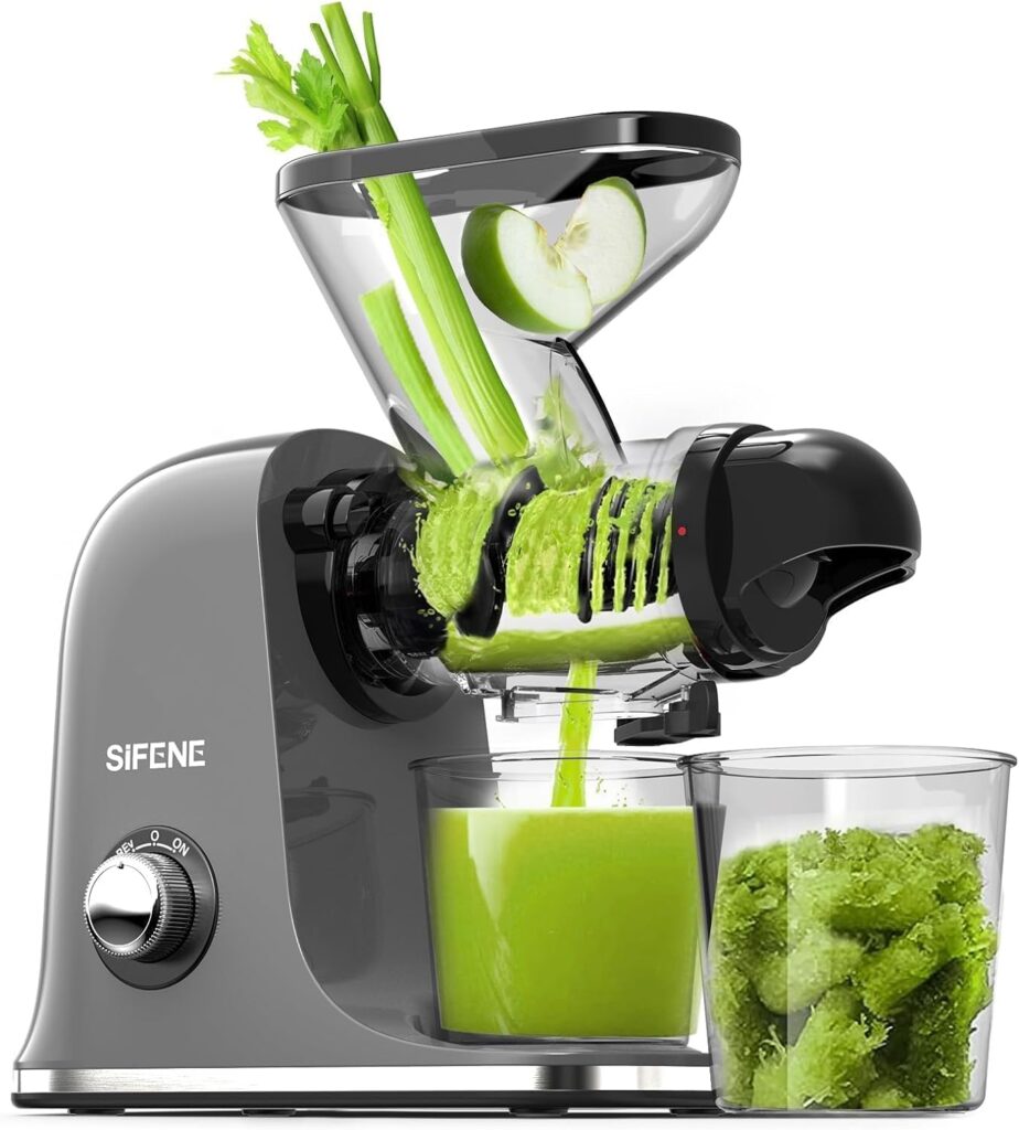 SiFENE Cold Press Juicer Machine, Dual Feed Chute Slow Masticating Juicer, Vegetable and Fruit Juice Maker Squeezer Machines, Recipes Included