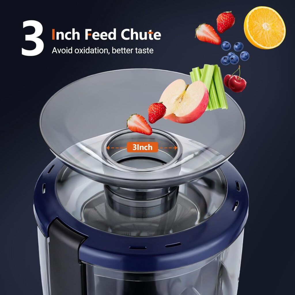 SOVIDER Cold Press Juice Machines 5.3 Extra Large Feeding Chute for Whole Fruits  Vegetables -Slow Masticating Juicer High Juice Yield, Easy Clean Self Feeding Effortless for Batch Juicing (Black)