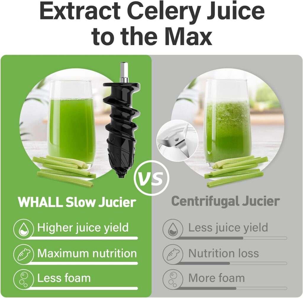 whall Slow Juicer, Masticating Juicer, Celery Juicer Machines, Cold Press Juicer Machines Vegetable and Fruit, Juicers with Quiet Motor Reverse Function, Easy to Clean with Brush,Grey