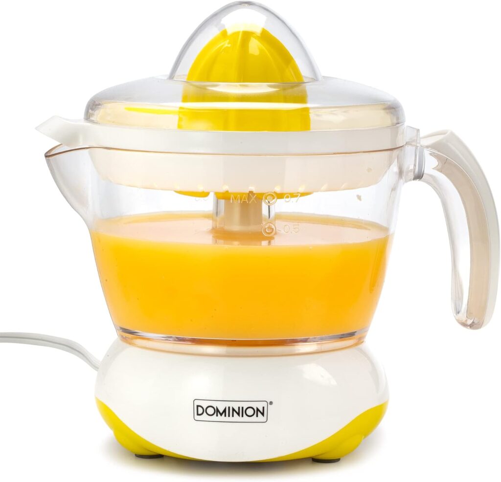Dominion BPA-Free Electric Citrus Juicer Extractor, Compact Volume Pulp Control, Oranges, Lemons, Limes, Grapefruits with Easy Pour Spout, 24oz, White