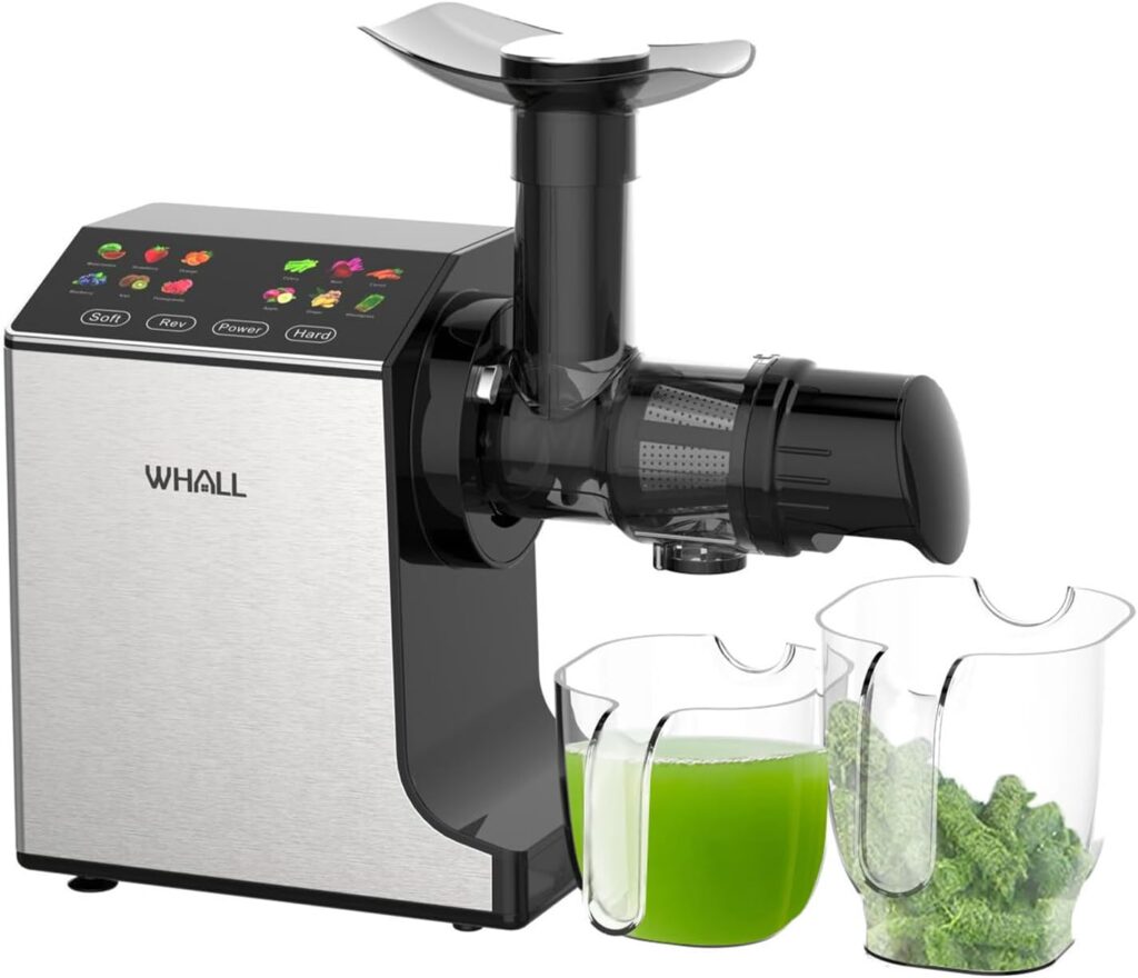 whall Masticating Slow Juicer, Professional Stainless Juicer Machines for Vegetable and Fruit, Touchscreen Cold Press Juicer with 2 Speed Modes (silver)